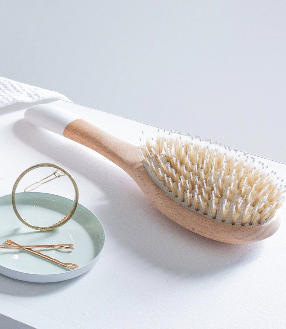 002 Wooden Detangling and Smoothing Brush with Boar & Nylon bristles