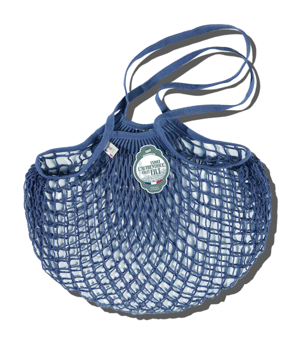 Small Net Shopping Bag Long Handle - Jean Blue