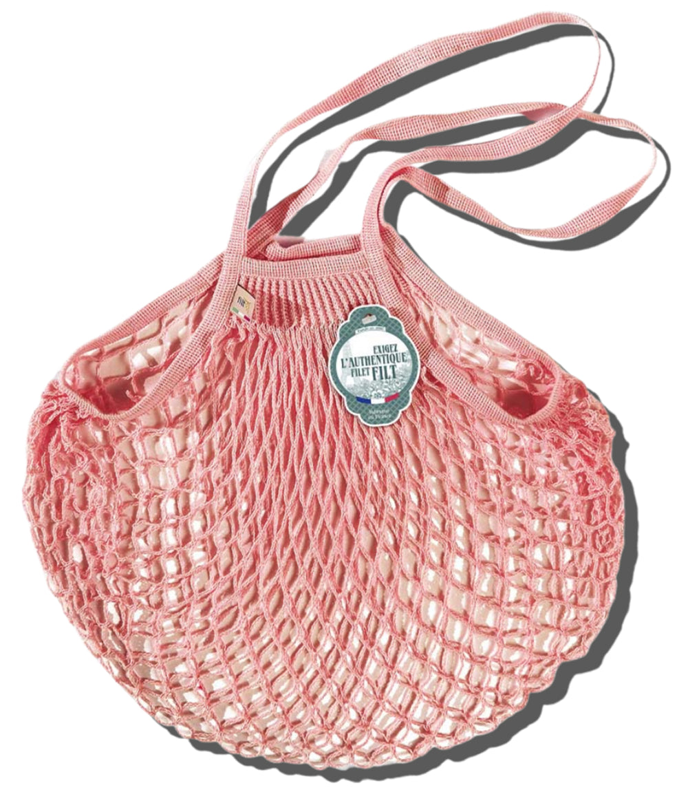 Small Net Shopping Bag Long Handle - Baby Pink