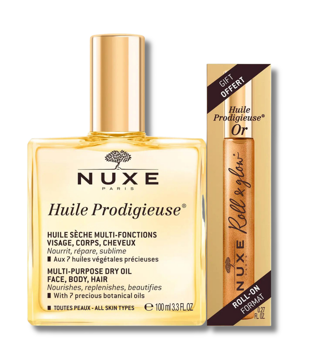 Huile Prodigieuse 100ml & HP Or Roll & Glow 8ml Pack
